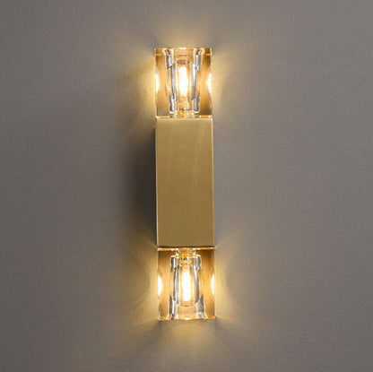 Light Glass Square Column Brass 2-Light Wall Sconce Lamp