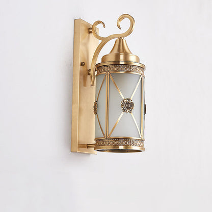 Copper Glass Lantern Column 1/3 Light Wall Sconce Lamp