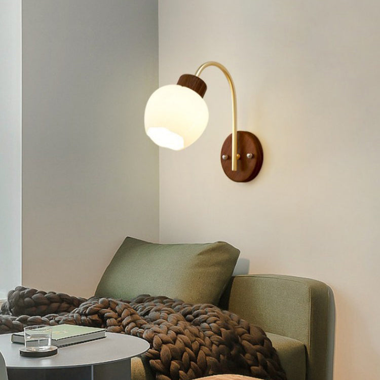 Bell Pleated Glass Shade Wood 1-Light Wall Sconce Lamp