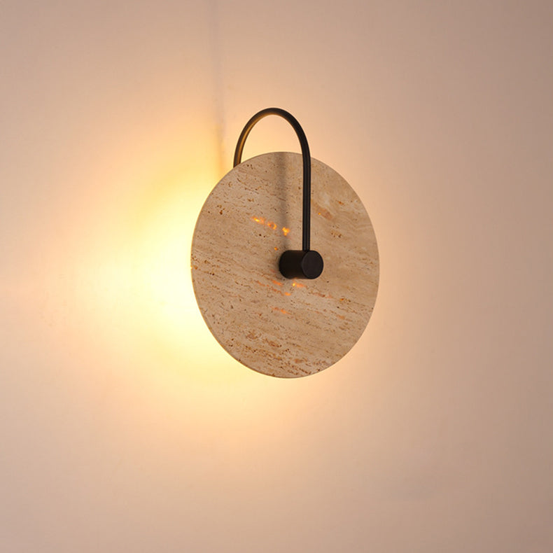 Round Iron Yellow Travertine 1-Light Wall Sconce Lamp