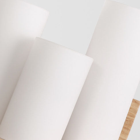 Japanese Cylindrical Wooden Glass 1-Light Wall Sconce Lamp