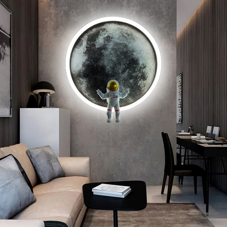 Round Lunar Astronaut Hardware Resin LED Wall Sconce Lamp