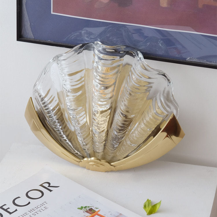 Modern Art Deco Shell Brass Glass 1-Light Wall Sconce Lamp