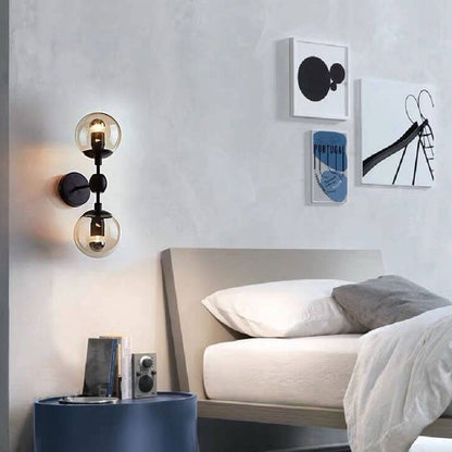 Minimalist Glass Wrought Iron 2-Light Wall Sconce Lamp