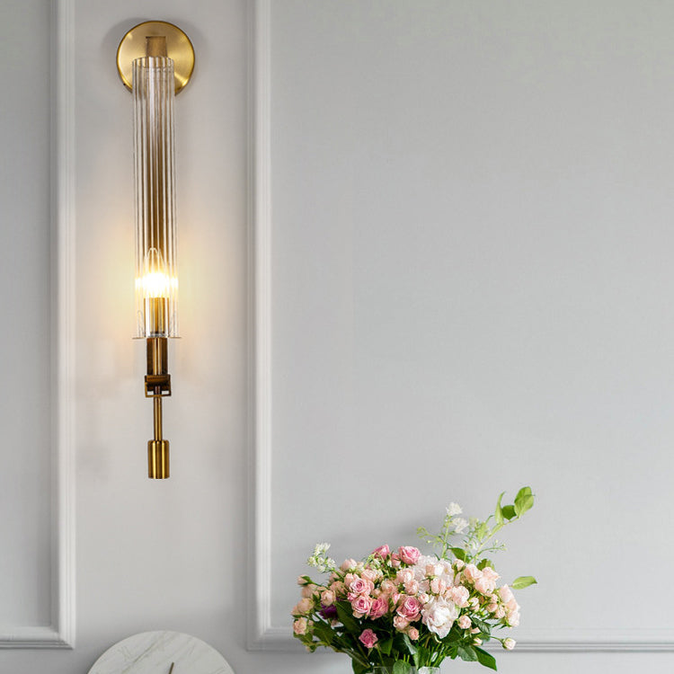 Simplicity Ribbed Glass Column 1-Light Wall Sconce Lamp