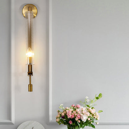 Simplicity Ribbed Glass Column 1-Light Wall Sconce Lamp