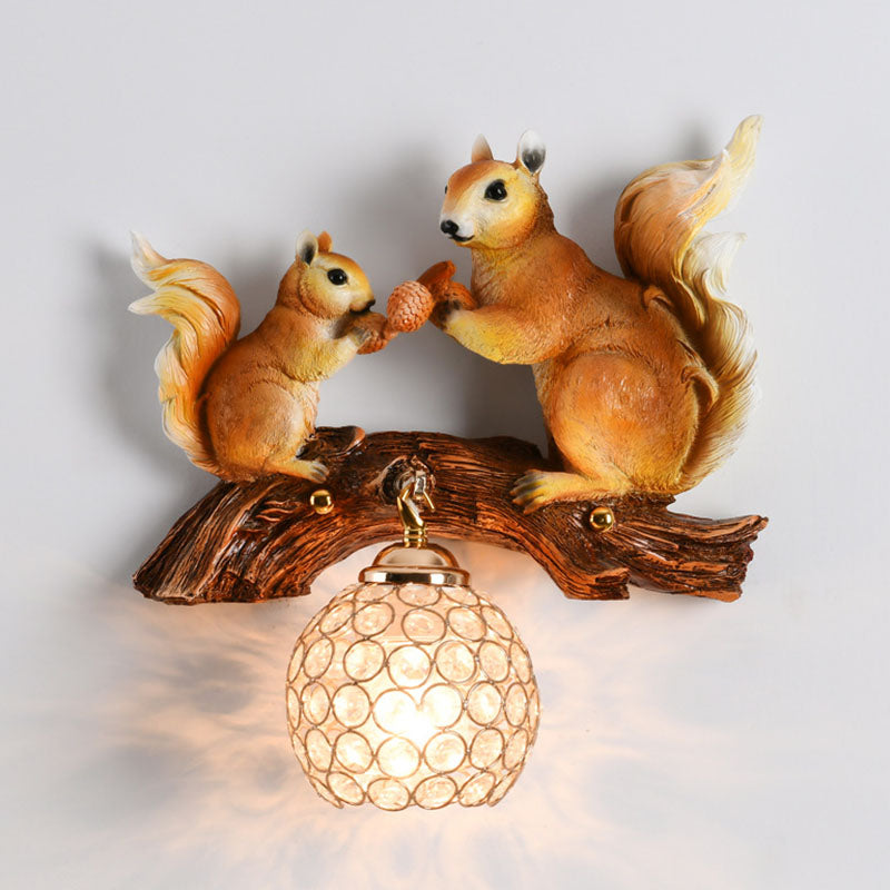 Creative Squirrel Resin Crystal 1-Light Wall Sconce Lamp