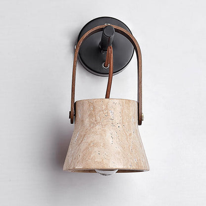 Japanese Yellow Travertine Round 1-Light Wall Sconce Lamp