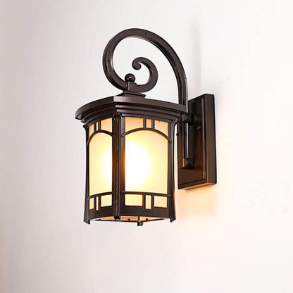 Square Carved 1-Light Outdoor Waterproof Wall Sconce Lamp