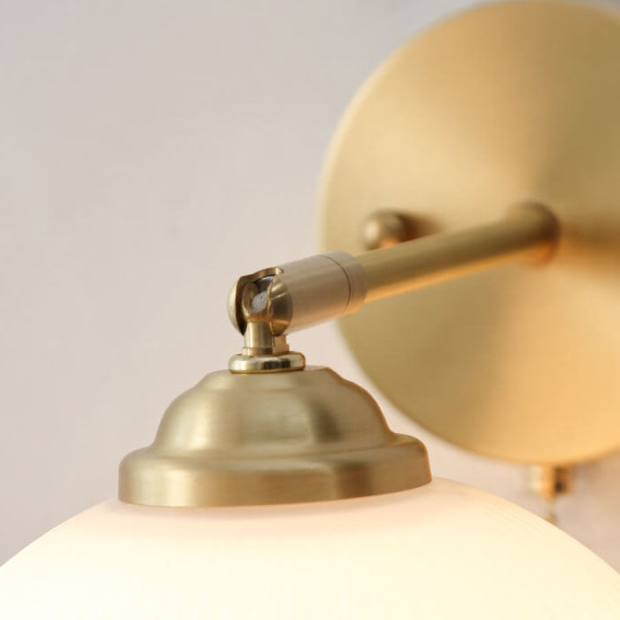 Nordic Striped Milk Glass Brass Pull Cord Wall Sconce