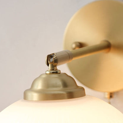 Nordic Striped Milk Glass Brass Pull Cord Wall Sconce