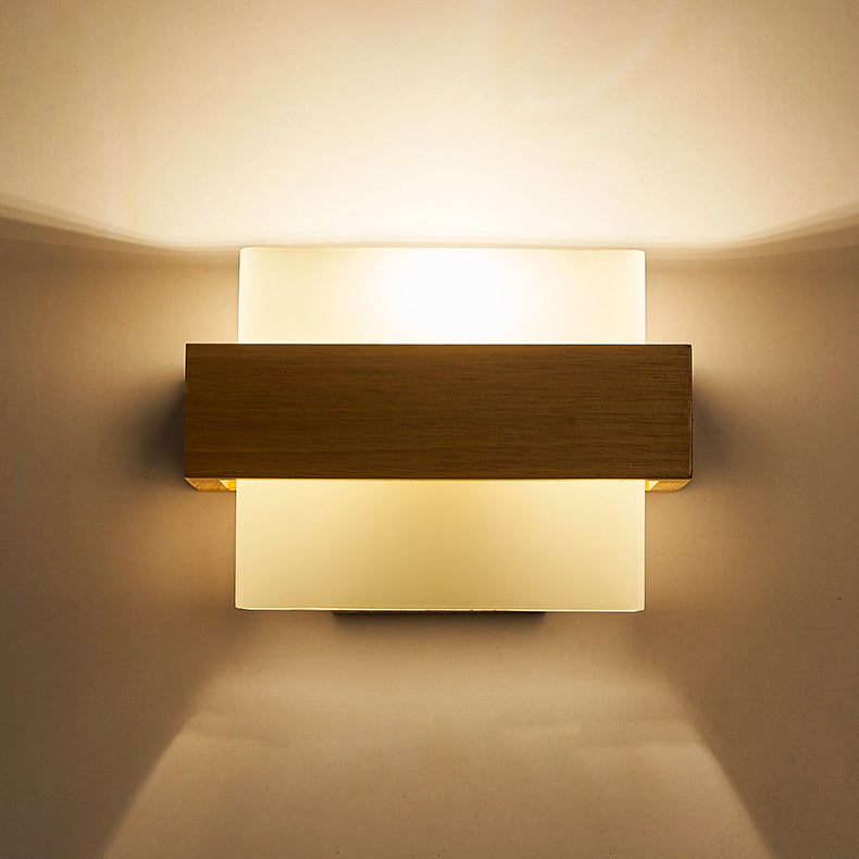 Farmhouse Wood Glass Cubic 1-Light Wall Sconce Lamp