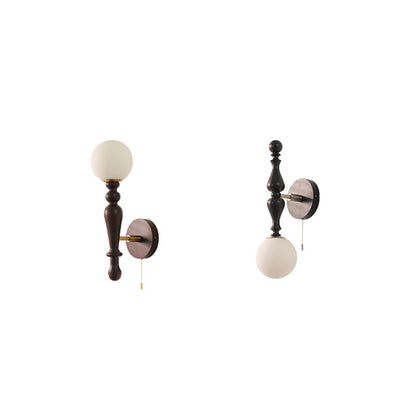 Retro Wood Aluminum Glass Ball 1-Light Wall Sconce Lamp