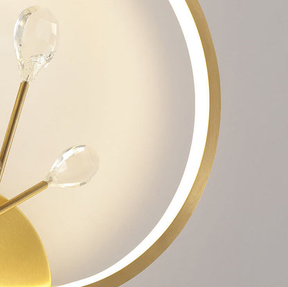Brass Crystal Tree Branch Circle LED Wall Sconce Lamp
