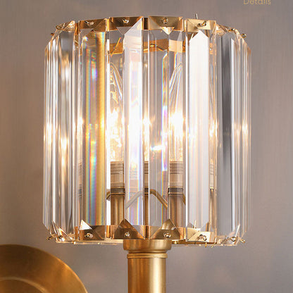 French Crystal Copper Cylinder 1-Light Wall Sconce Lamp