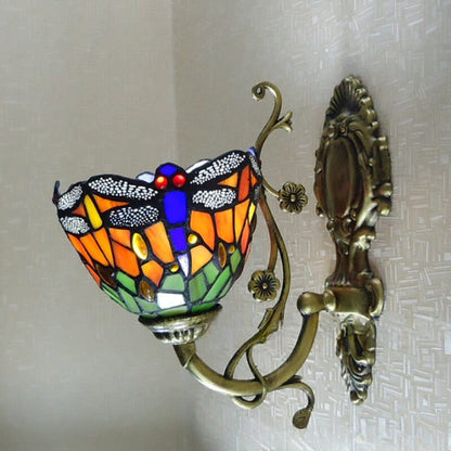 Tiffany Stained Glass Dragonfly 1-Light Wall Sconce Lamp