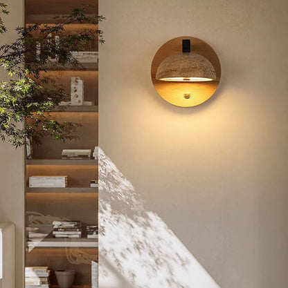 Japanese Walnut Round Hemispherical LED Wall Sconce Lamp