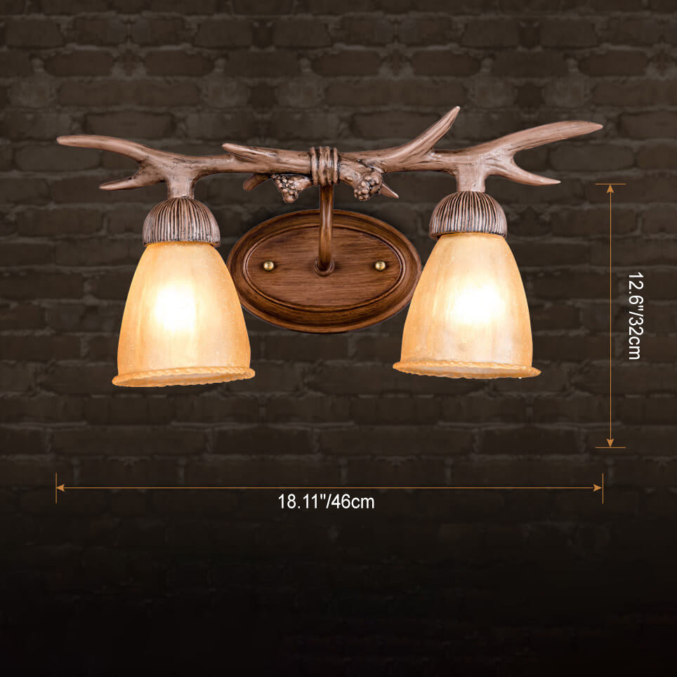 Antler Resin Faux Parchment Shade 2-Light Wall Sconce Lamp
