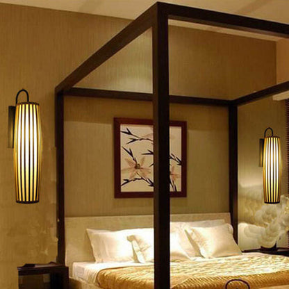 Chinese Bamboo Iron Lantern Column 1-Light Wall Sconce Lamp