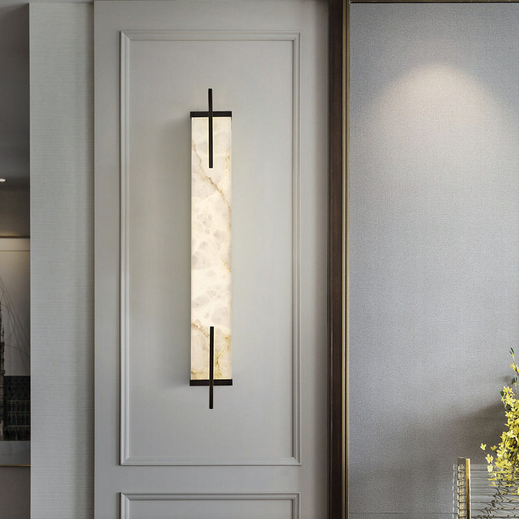 Luxury Full Copper Marble Rectangle LED Wall Sconce Lamp