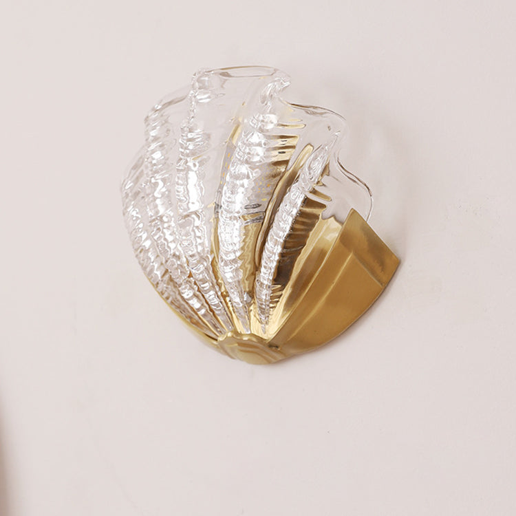 Modern Art Deco Shell Brass Glass 1-Light Wall Sconce Lamp