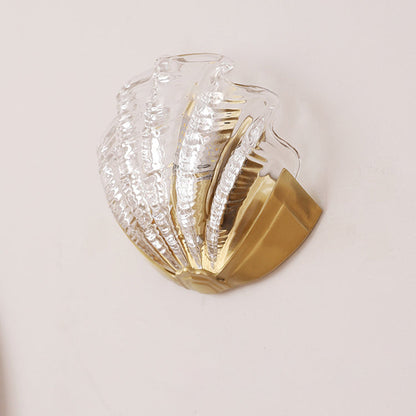Modern Art Deco Shell Brass Glass 1-Light Wall Sconce Lamp