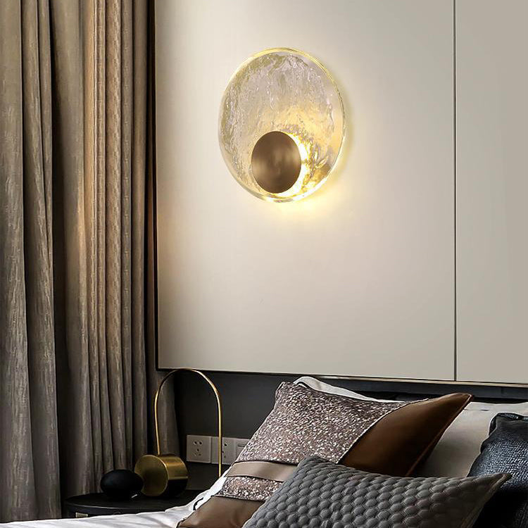 Brass Water-ripple Round Crystal LED Wall Sconce Lamp