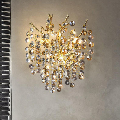 Aluminum Crystal Branch Bead 2/3 Light Wall Sconce Lamp