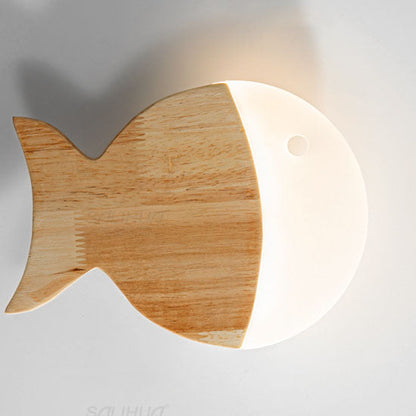 Nordic Creative Wood Art Small Fish LED Wall Sconce Lamp