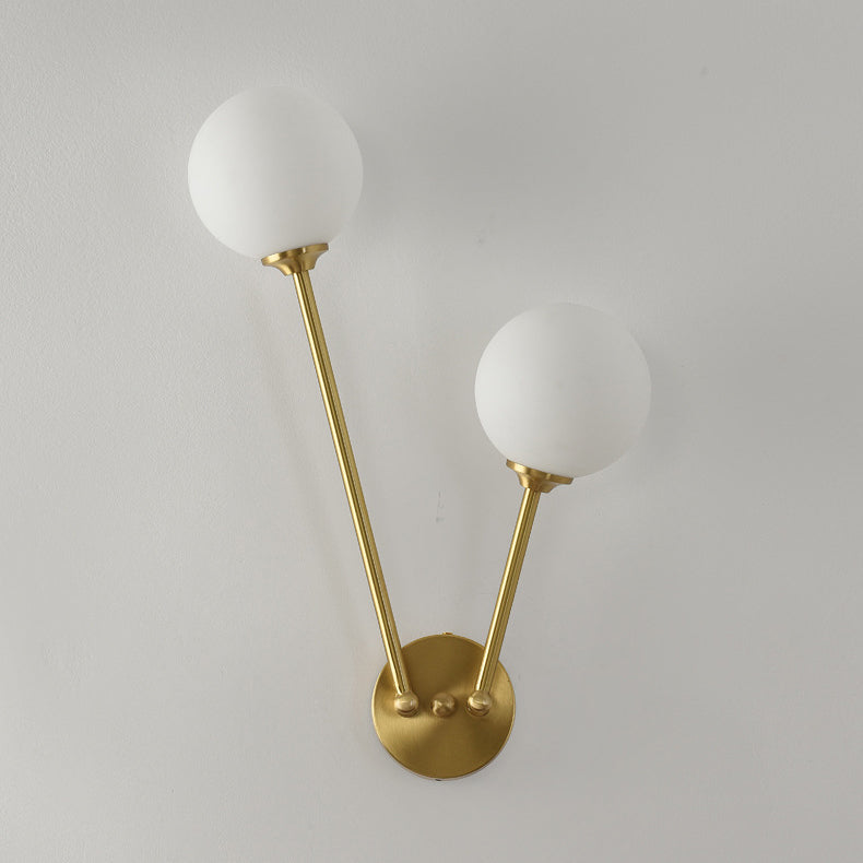 Nordic Copper Glass Ball V-Shaped 2-Light Wall Sconce Lamp