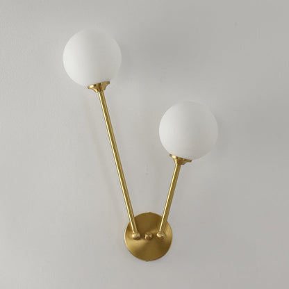 Nordic Copper Glass Ball V-Shaped 2-Light Wall Sconce Lamp