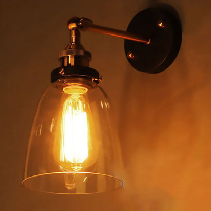 Industrial Round Cup Iron Glass 1-Light Wall Sconce Lamp