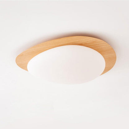 Nordic Iron Wood Grain Pebble LED Flush Mount Light
