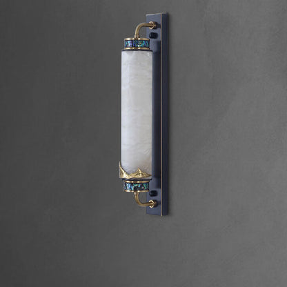 Chinese Marble Copper Column Brass LED Wall Sconce Lamp
