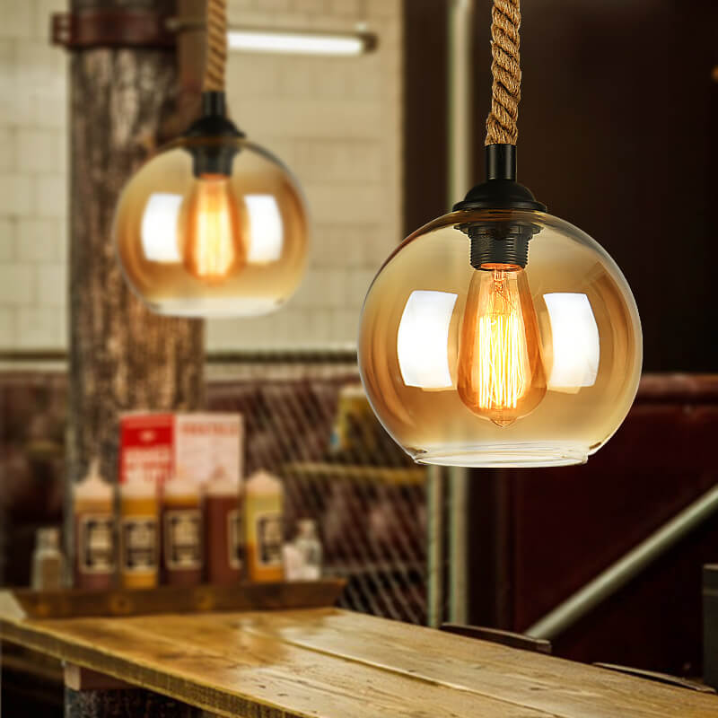 Retro Rope Hanging Glass Globe 1-Light Pendant Light