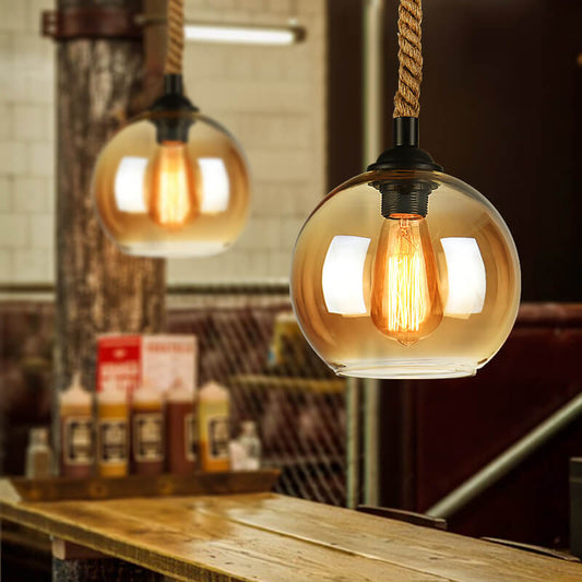 Retro Rope Hanging Glass Globe 1-Light Pendant Light