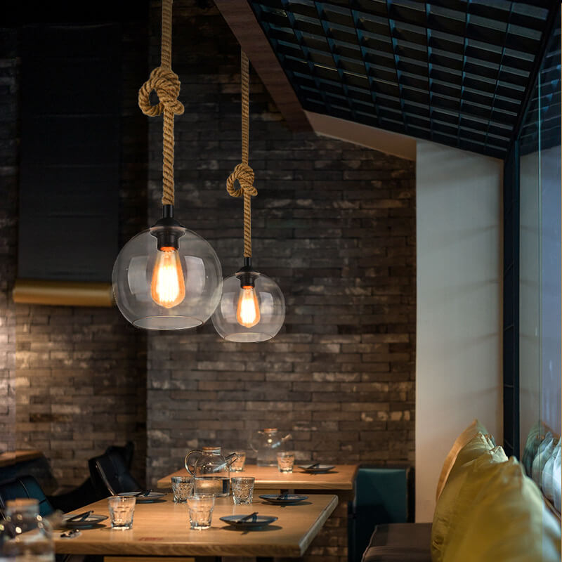 Retro Rope Hanging Glass Globe 1-Light Pendant Light