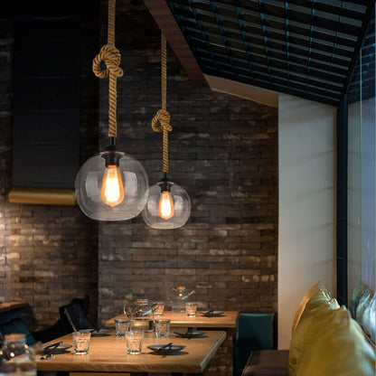 Retro Rope Hanging Glass Globe 1-Light Pendant Light