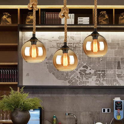 Retro Rope Hanging Glass Globe 1-Light Pendant Light