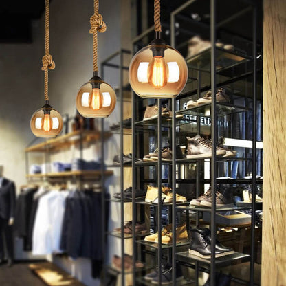 Retro Rope Hanging Glass Globe 1-Light Pendant Light