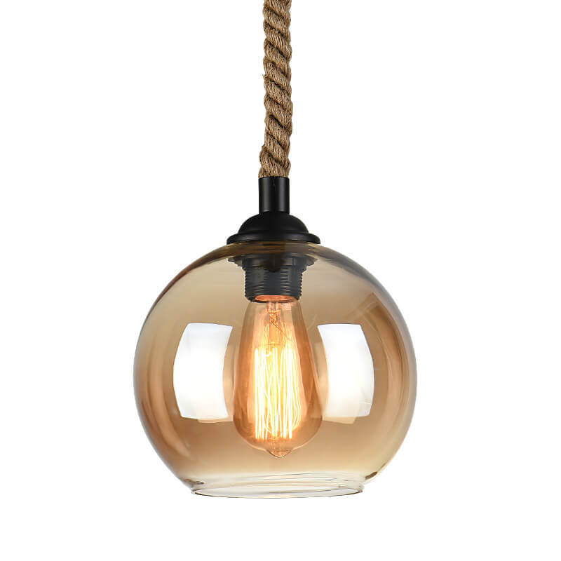 Retro Rope Hanging Glass Globe 1-Light Pendant Light