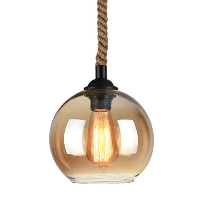 Retro Rope Hanging Glass Globe 1-Light Pendant Light