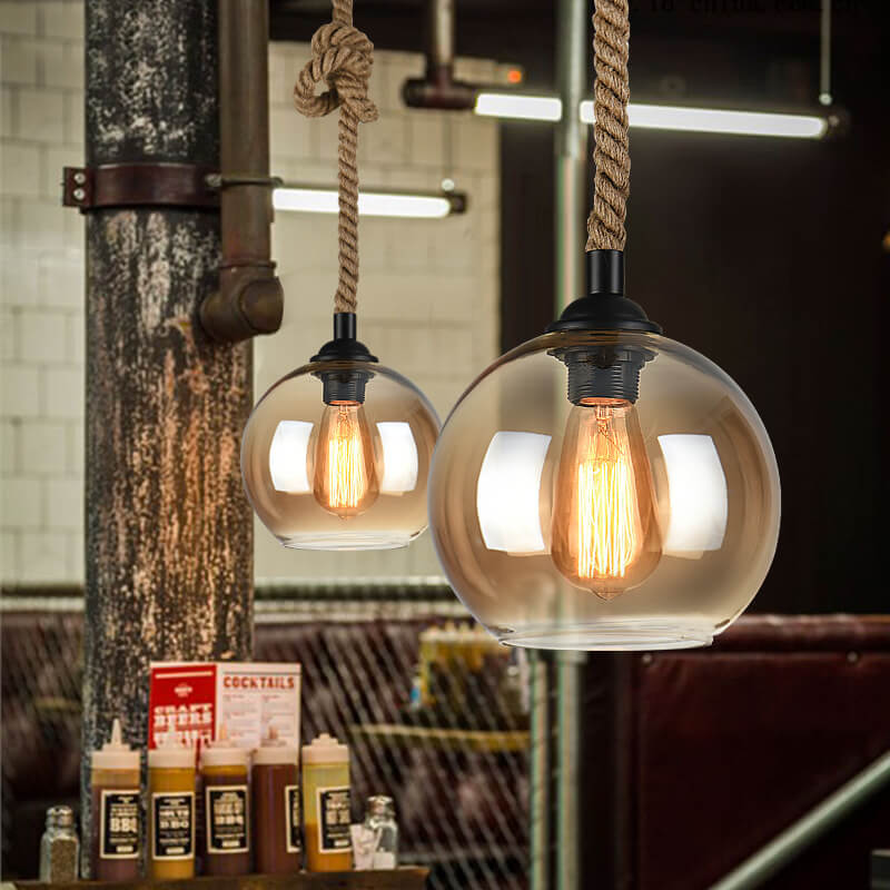 Retro Rope Hanging Glass Globe 1-Light Pendant Light