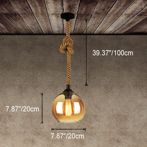 Retro Rope Hanging Glass Globe 1-Light Pendant Light