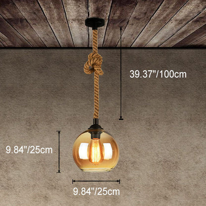 Retro Rope Hanging Glass Globe 1-Light Pendant Light
