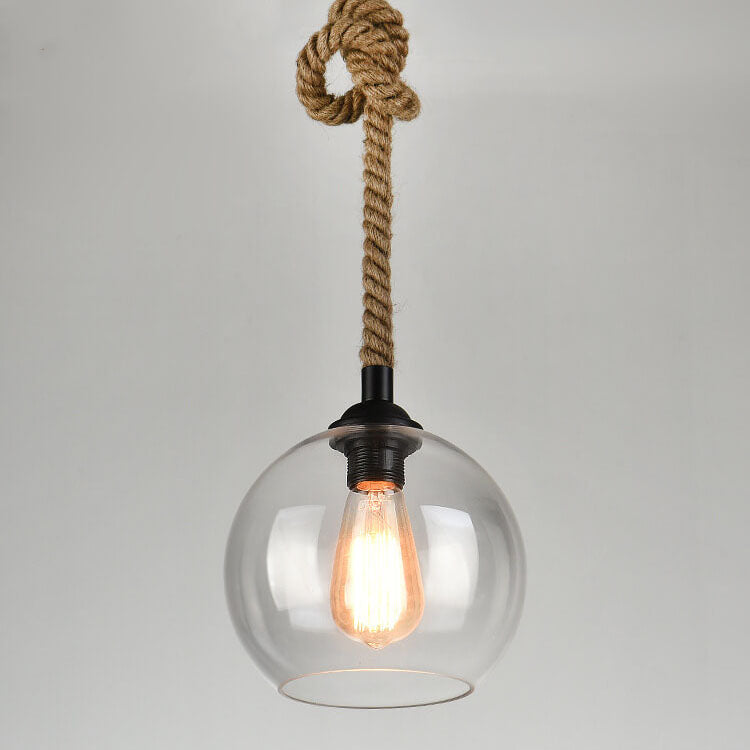 Retro Rope Hanging Glass Globe 1-Light Pendant Light