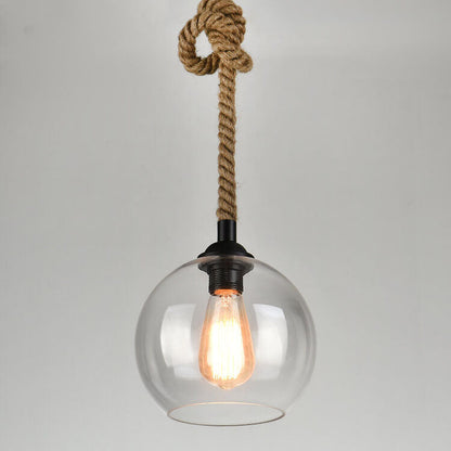 Retro Rope Hanging Glass Globe 1-Light Pendant Light