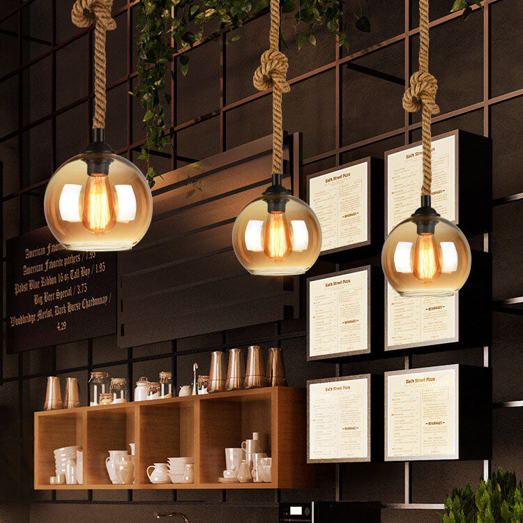 Retro Rope Hanging Glass Globe 1-Light Pendant Light