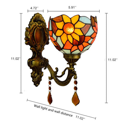 Tiffany Sunflower Stained Glass 1-Light Wall Sconce Lamp