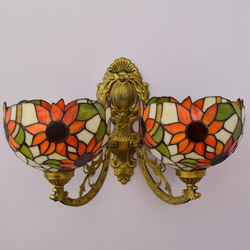 Tiffany Sunflower Stained Glass 2-Light Wall Sconce Lamp